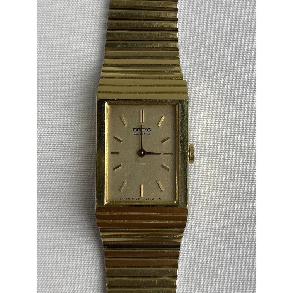 Vintage Seiko 1400-5079 Womens Quartz Tank Watch Gold Tone Expansion‎ Untested